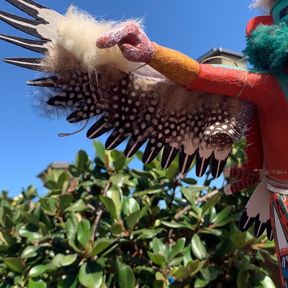 Hopi Indian Kachina Doll wooden, 11” tall wooden stand w feathers wings vintage - Picture 7 of 12